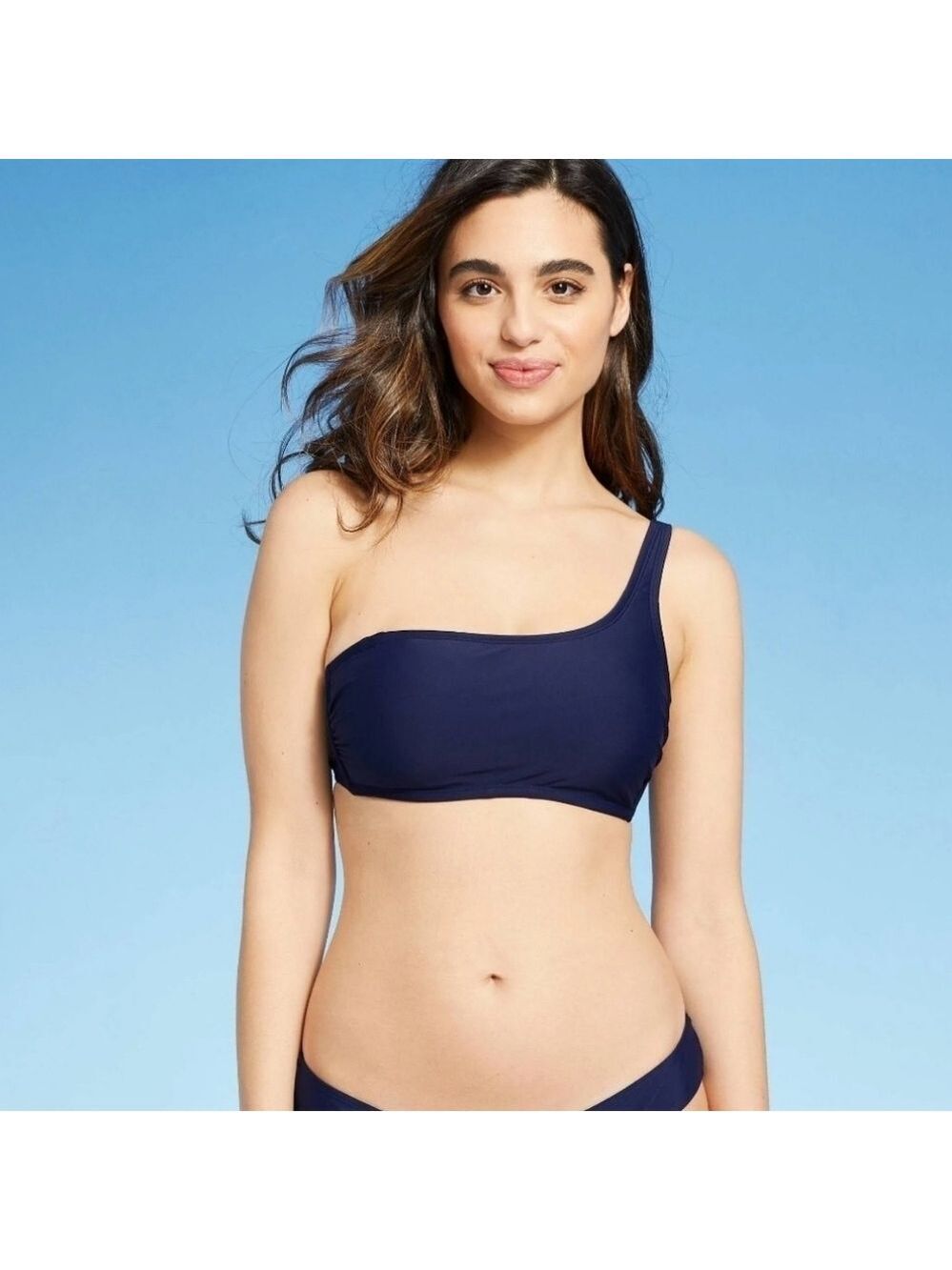 NWT Kona Sol Asymmetrical One Shoulder Bikini Top- Navy Oxford Blu
